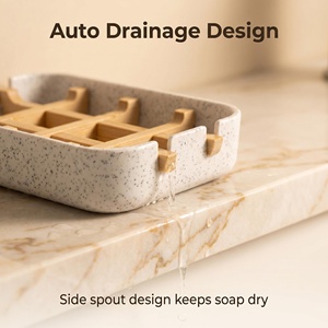 Sin Plástico, Superventas, Promocional, Jabonera de Fibra de Bambú Natural con Bandeja de Drenaje para Baño y Ducha - Product Image 4