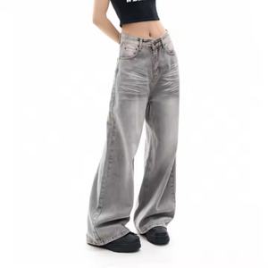 Nouveauté 2025 Jeans Vintage Couleurs Personnalisées Taille Basse pour Femme 100% Coton Délavé à l'Acide Effet Usé Cargo Baggy pour Filles - Product Image 1