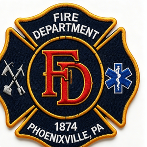 Phoenixville Pa Fire Department Embroidered Patch Iron On Applique 1874 Irregular Shape Nonwoven Felt Patch - Product Image 3