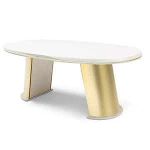 Mesa de Comedor Ovalada de Mármol de Lujo Rosse Milano, Base de Metal, Estilo Europeo Moderno, Extensible para 6 Personas, Muebles de Turquía - Product Image 5