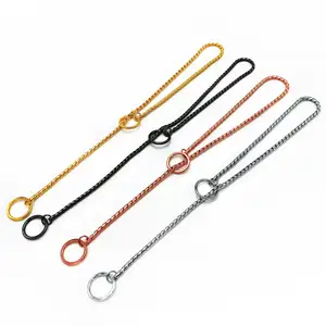 Luxury P Type Dog Chain Leash Durable Silver   Golden Stainless Steel with Genuine Cow Leather Handle Escape Proof Solid Pattern