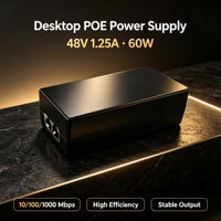 Inyector PoE Gigabit de 48V CC Activo 10/100/1000Mbps con Detección Inteligente, Certificado 3C, Fuente de Alimentación Ethernet de Escritorio para Cámara IP