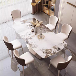 Light Luxury <strong>Small</strong> <strong>Dining</strong> <strong>Table</strong> Chair Combination Modern Rectangular Rock <strong>Table</strong> with Bright Finish <strong>for</strong> Home Use Metal Material - Product Image 2