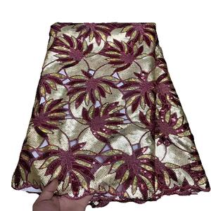 Tissu africain, robe africaine, tissu brodé de sequins, design de tissu pour robe de mariée, costume de scène, tissu brodé - Product Image 5