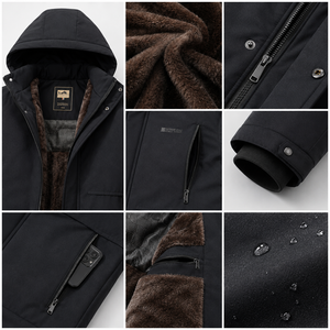 Giacca Invernale da <span class=keywords><strong>Uomo</strong></span> RCX di Alta Qualità, <span class=keywords><strong>Cappotto</strong></span> Lungo Casual Spesso e Caldo con Cappuccio, Chiusura a Zip, <span class=keywords><strong>Collo</strong></span> a Girocollo, Lavorazione Goffrata - Product Image 5