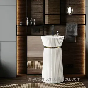 Ev otel Modern yapay taş reçine lavabo katı yüzey bağlantısız banyo için lavabo ayaklı lavabo