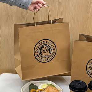 Bolsa de Papel Kraft Marrón Personalizada, Ecológica, con Asa Plana, para Comida para Llevar de Restaurantes, con Logotipo, Color y Tamaño Personalizados - Product Image 5