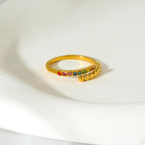 <b>Dainty</b> 18K Gold Plated Beads Layered Zircon Inlaid Stainless Steel <b>Rings</b> Classic Gemstone <b>Rings</b> for Wedding Engagement - Product Image 6