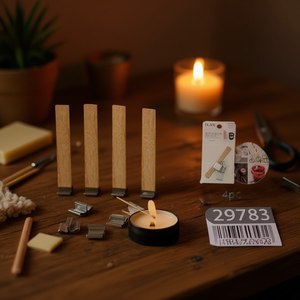 Mèche de bougie en bois ILAN 100 mm x 10 mm avec base en métal pour bougies DIY, lot de 4 - Product Image 3