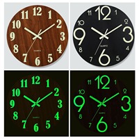 Harga Pabrik Jam Dinding Kayu MDF Bulat 30cm Menyala dalam Gelap, Mesin Quartz Senyap, Permukaan Anti-kabut, Desain Modern, Jarum Penunjuk Waktu