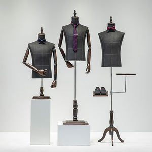 Mannequin Vitrine Homme pour Vestes, Bras Articulés en <span class=keywords><strong>Bois</strong></span>, Buste Mâle en Lin Noir pour Costumes et Présentations - Product Image 6