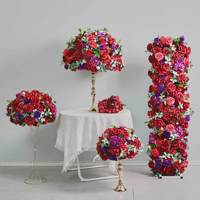 Oferta Especial: Arreglo Floral de Rosas de Seda Realistas Hechas a Mano en Rojo Intenso y Morado Real para Centro de Mesa de Arco de Boda