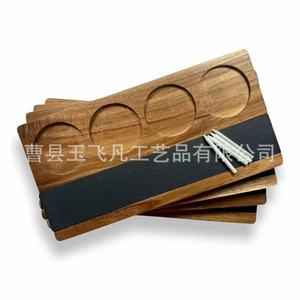 Plateau à vin en bois d'acacia 40 cm avec étiquette tableau noir pour dégustation festive - Product Image 4