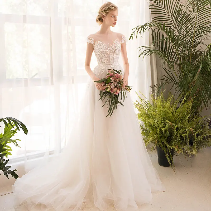Luxury short heavy lace dresses Manufacturer made wedding vestidos de novia wedding dresses long princess wedding dress