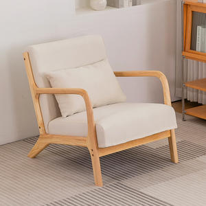 Fauteuil de Loisirs Nordique en Bois Massif Économique, Chaise de Lecture Douce et Confortable pour Salon, Fauteuil de Loisirs en Tissu Capitonné - Product Image 6