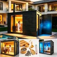 Sauna extérieur et bain à remous combinés de luxe 2-en-1 en cèdre rouge |   Cabane de bien-être moderne et écologique pour spa de villa haut de gamme dans un jardin