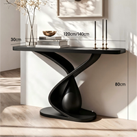 Table d'entrée noire de luxe moderne, console au design sculptural épuré et créatif pour villa, hôtel, couloir