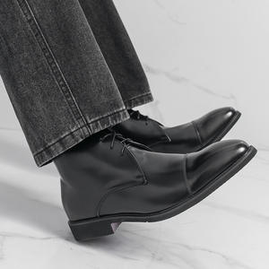 Botas <span class=keywords><strong>Chelsea</strong></span> de Tobillo para Hombre, Estilo Británico, Otoño, Talla Grande, Color Sólido, Parte Superior de PU, Cierre con Cordones Delanteros - Product Image 3