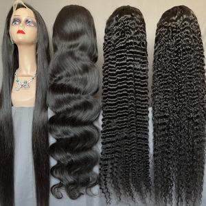 Perruques frontales en dentelle HD de 40 pouces, cheveux humains vierges bruts, 13x4, lisses, ondulés, bouclés, perruques frontales complètes en dentelle HD pour femmes noires - Product Image 1