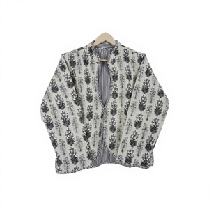 Premium Handmade Reversible Cotton Quilt Jacket V-neck Long Sleeves Breathable Comfortable For Casual Wear Including Pockets - Product Image 1