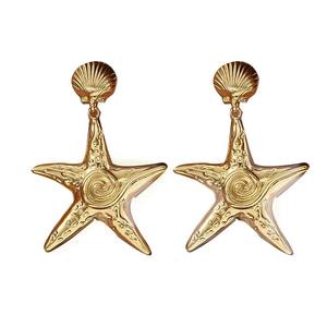 ต่างหูเม็ดเดี่ยวสีทองแบบอัดจีบสไตล์ยุโรปอเมริกันแฟชั่นดาวทะเลออกแบบสำหรับทุกเพศขายส่ง - Product Image 5