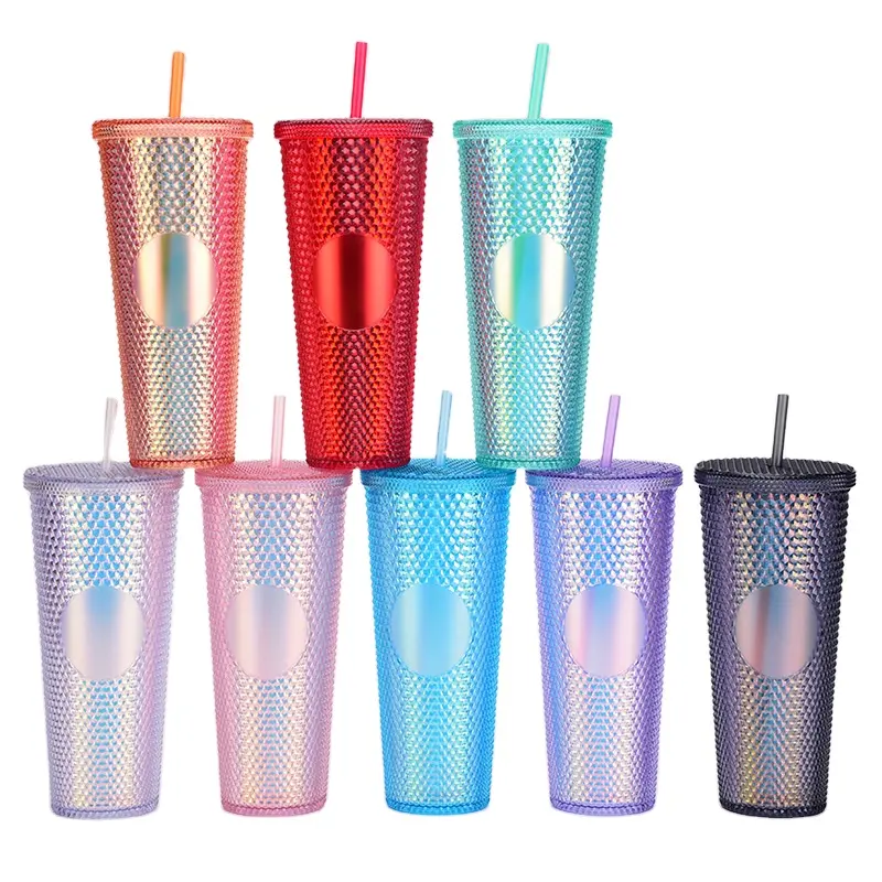 650ml/710ml sầu riêng cup Tumbler với nắp và rơm Gradient màu sắc với biểu tượng tùy chỉnh đôi tường chai nước bằng nhựa