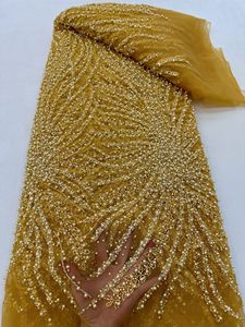 Offre Spéciale lourd élégant palais Style or perles perles paillettes Net broderie tissu maille dentelle tissu <span class=keywords><strong>robe</strong></span> de mariée <span class=keywords><strong>robe</strong></span> de soirée - Product Image 4