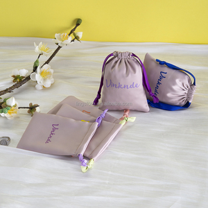 High Quality 7*9cm Champagne Silk Satin Drawstring Pouch with Ribbon Jewelry Container for Caps Shoes <b>Hats</b> Wigs - Product Image 1