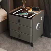 Muebles de Dormitorio Modernos, Sencillos, Ecológicos y Duraderos para Hotel, Mesa de Noche Inteligente de MDF con Iluminación LED, Carga Inalámbrica y Sensor de Huellas Dactilares