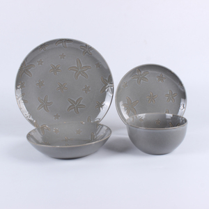 Juego <span class=keywords><strong>de</strong></span> Vajilla Estilo Costero con Estrellas <span class=keywords><strong>de</strong></span> Mar en Relieve - Platos, Tazones y Taza <span class=keywords><strong>de</strong></span> Café <span class=keywords><strong>de</strong></span> Gres Gris con Diseño Impreso - Product Image 2