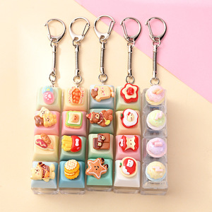 Porte-clés clavier anti-stress personnalisé Kawaii à 4 touches, avec keycaps 3D mignons en forme de nourriture et de desserts, pour clavier mécanique à switch, base transparente - Product Image 3