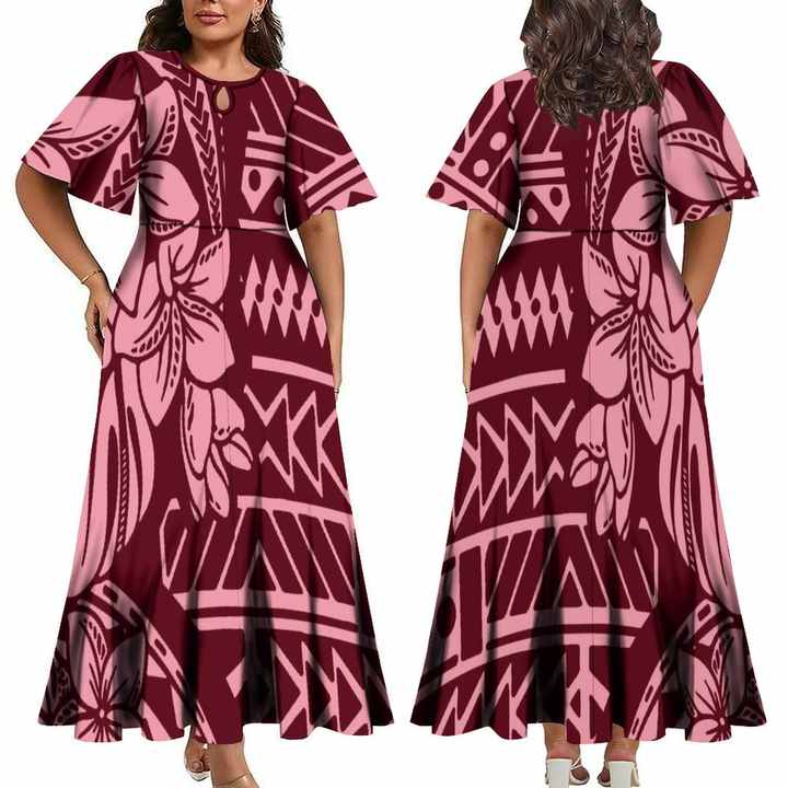 ladies dresses 2024 New Arrival Summer Short Sleeve Maxi Pleated Dress Customized Polynesian Dress Plus Size Womens Vestidos Gala night