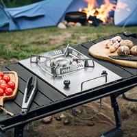 Réchaud à gaz portable en acier inoxydable coupe-vent, puissant, avec débitmètre d'air à zone variable pour camping en extérieur, auto-conduite et bureau