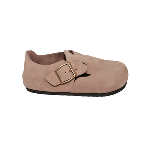 Unisex Genuine Leather Flats Buckle <b>Clogs</b> Cork Sole Slip-on Round Toe Casual Shoes for All Seasons - Product Image 1