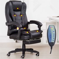 Silla de Oficina Ejecutiva de Cuero PU con Respaldo Alto y Masaje con Vibración, Silla Reclinable Giratoria con Reposapiés para el Hogar y la Oficina