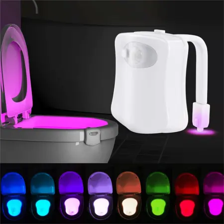 Lampe de chevet de siège de toilette à capteur de mouvement intelligent, rétroéclairage étanche 8 couleurs pour cuvette de toilette, lampe LED Luminaria, lumière de toilette WC