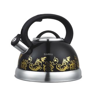 Bouilloire sifflante en acier inoxydable à fleurs noires 2L théières d'extérieur pour la maison avec motif décoratif - Product Image 1