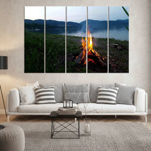 Bonfire Landscape Tempered Glass <b>Wall</b> Art: Printed <b>Canvas</b> Design,SET OF 5 <b>CANVAS</b> - Product Image 3