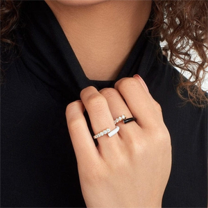 Argento 925 placcato oro 18K bianco CZ rosa smalto anello scintillante gioielli da sposa regalo per le donne - Product Image 2