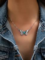 Collier Pendentif Rétro Western 2026 en Alliage avec Turquoise, Cheval et Nœud Papillon, Bijou Cowboy pour Femme OEM