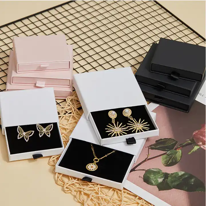 Drawer Cardboard Box Small Paper Jewelry Ring Earrings Package Kraft  Wedding Necklace Gift Packaging Box