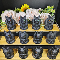 Figurine d'animal sculptée à la main en obsidienne noire naturelle, cristal de guérison, pour la décoration de table d'Halloween