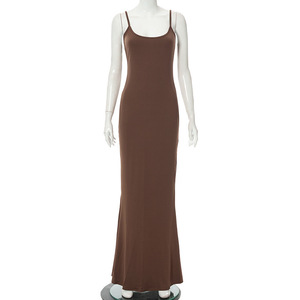 <span class=keywords><strong>Sexy</strong></span> Bodycon Maxi vestido hasta el suelo cuello cuadrado tirantes mujeres vestidos de verano Casual Slim Fit vestido para mujer - Product Image 6