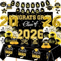Artículos para Fiestas de Graduación con Temática Negra y Dorada, Decoración para el Lugar del Evento, Ambiente Festivo, Fondo para la Temporada de Graduación