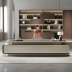 مكتب تنفيذي فاخر وعصري، مكتب مدير تنفيذي بسيط مع خزانة تخزين، تشطيب لامع أو قشرة خشبية - Product Image 2