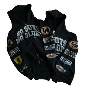 Sweat à capuche zippé double sens OEM délavé style vintage pour homme, avec impression DTG personnalisée, broderie et patch, en molleton bouclette délavé - Product Image 2