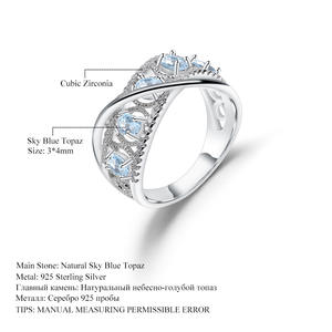 En stock, série vintage, bague en argent 925 incrustée de cristal bleu de Londres, haute élégance, vente directe d'usine - Product Image 5