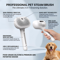 Kit de toilettage pour animaux de compagnie rechargeable par USB 5 en 1, brosse à vapeur à long manche avec pulvérisation d'eau, outils de toilettage auto-nettoyants en plastique
