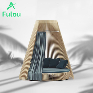 Kolam Renang taman teras Hotel semua cuaca bingkai aluminium <span class=keywords><strong>Daybed</strong></span> dengan kanopi luar ruangan PE anyaman rotan Lounge tempat tidur matahari - Product Image 1