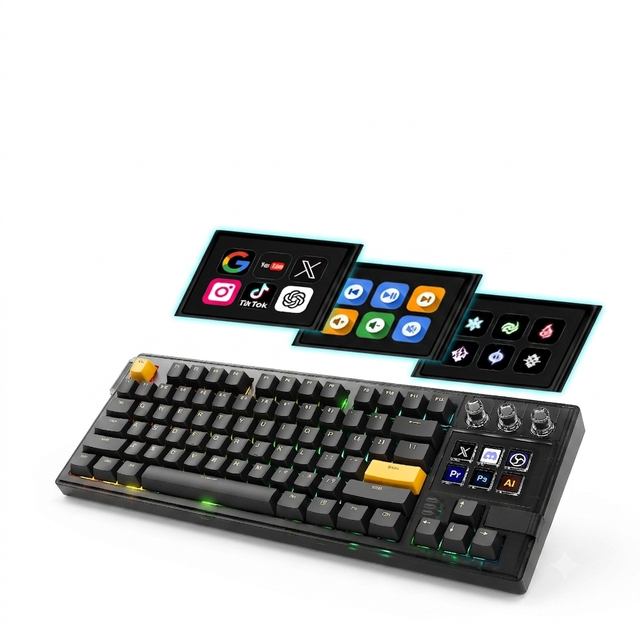 MiraBox K1 Pro Black White Mechanical Keyboard 87 Keys Programmable LCD Macro Keyboard with Hot Swappable Switches